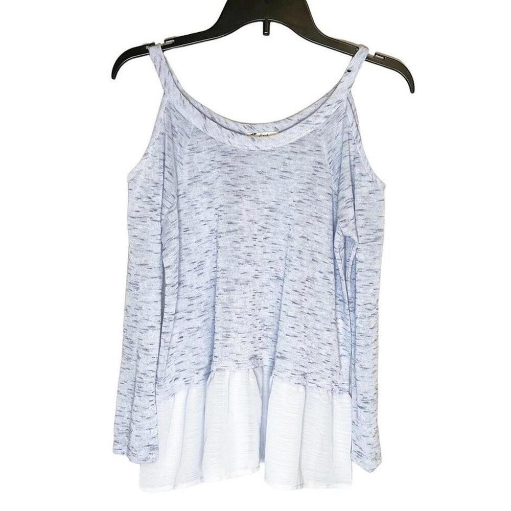 About‎ A Girl Cold Shoulder Layered Hem Top Light Blue Long Sleeve Blouse Small